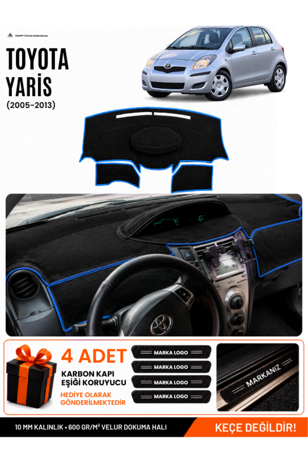 TOYOTA YARİS (2005-2013) Uyumlu Torpido Siyah-Mavi