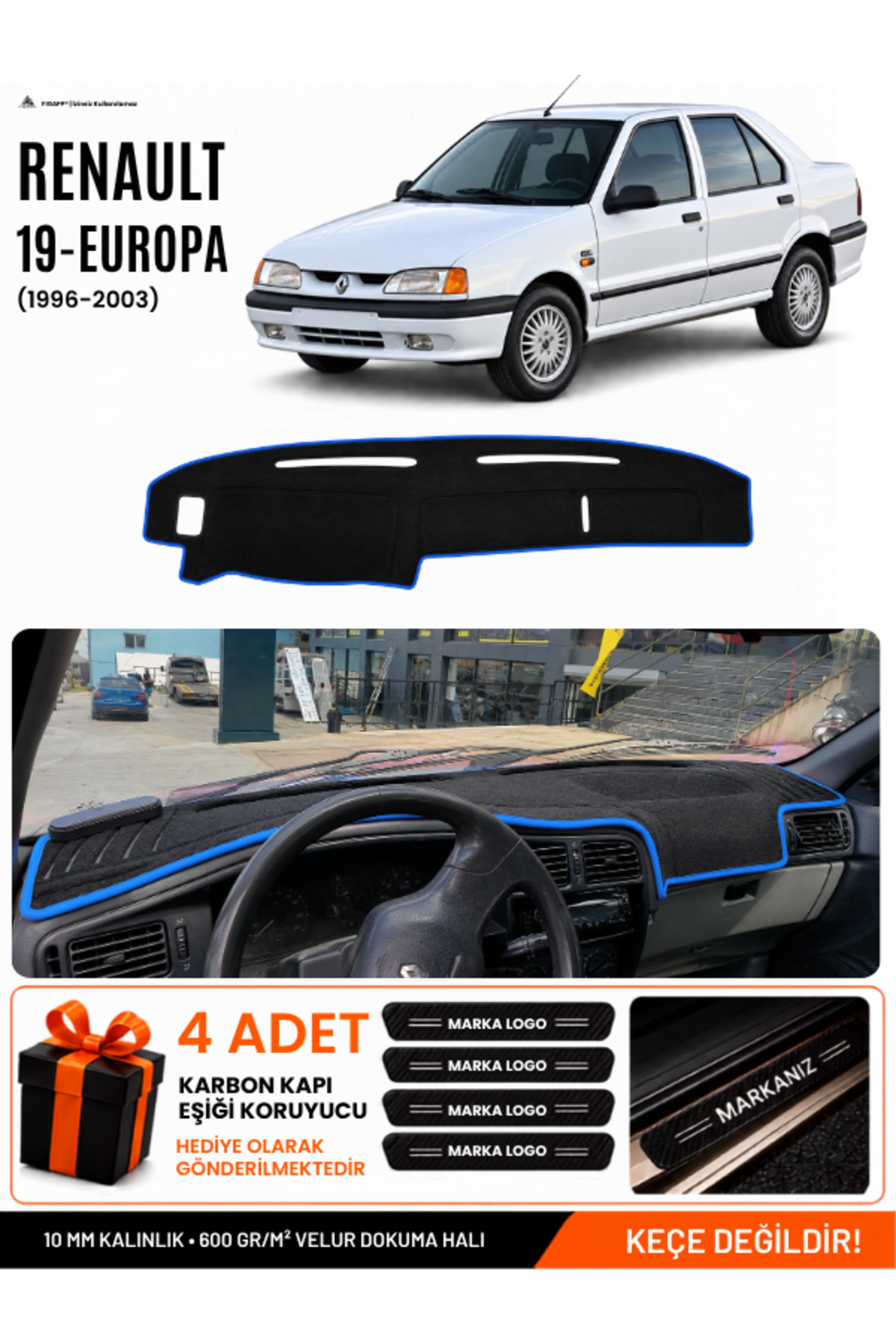 RENAULT 19 EUROPA (1996-2003) Uyumlu Torpido Siyah-Mavi