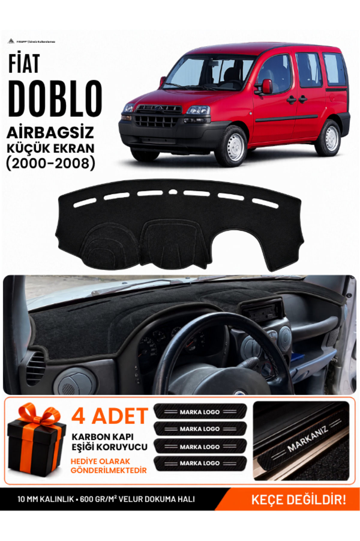FIAT DOBLO (2000-2008) AİRBAGSİZ KÜÇÜK EKRAN Uyumlu Torpido Siyah-Gri
