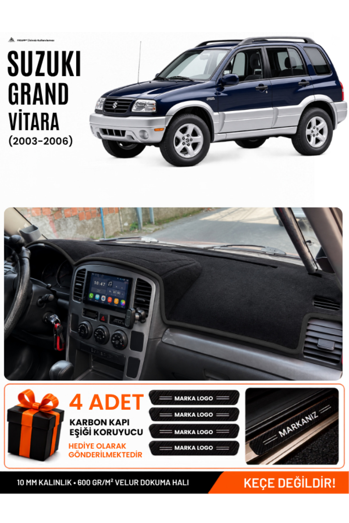 SUZUKI GRAND VİTARA (2003-2006) Uyumlu Torpido Örtüsü, Torpido Kılıfı Siyah