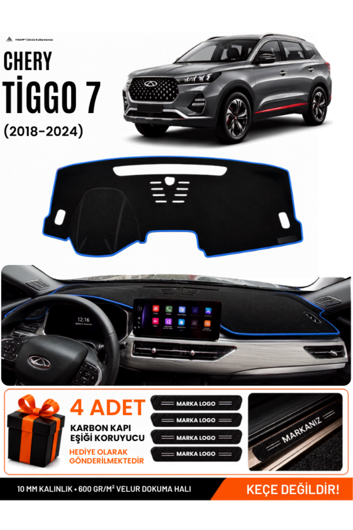 CHERY TİGGO 7 (2018-2024) Uyumlu Torpido Siyah-Mavi