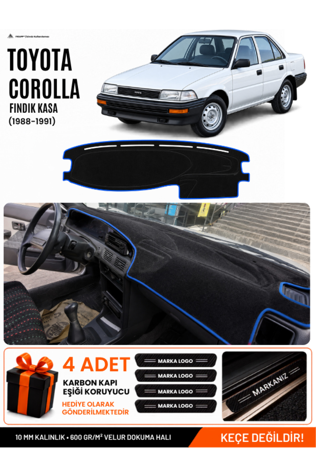 TOYOTA COROLLA FINDIK KASA (1988-1991) Uyumlu Torpido Siyah-Mavi