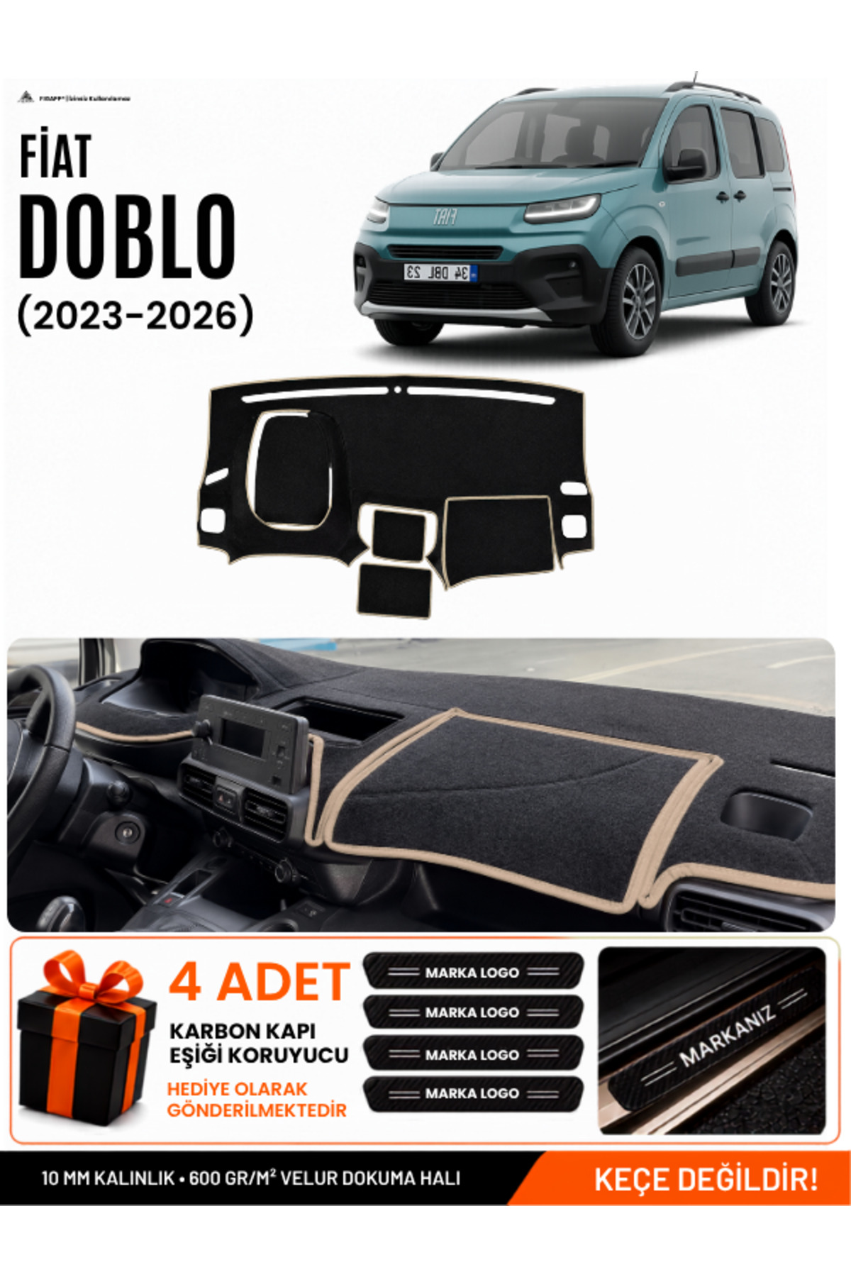 FİAT DOBLO (2023-2026) Uyumlu Torpido Siyah-Bej