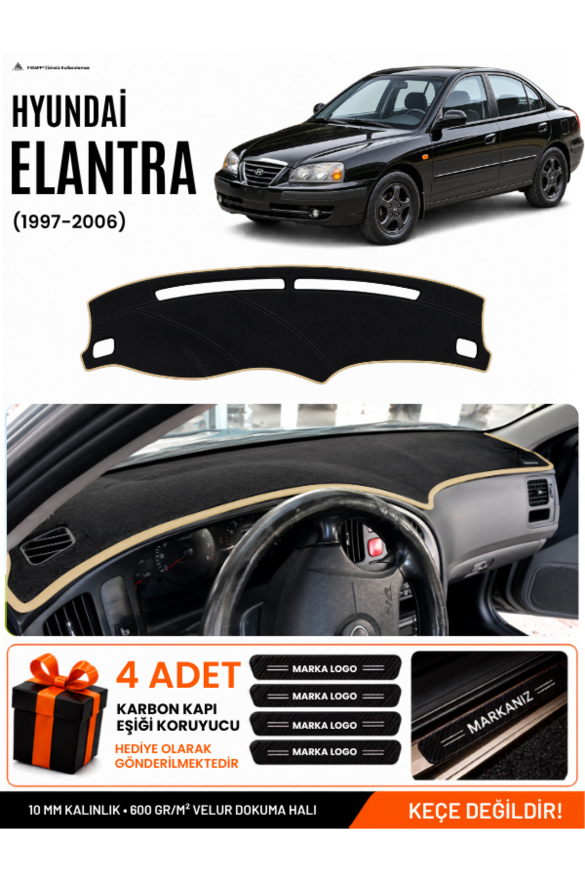 HYUNDAİ ELANTRA (1997-2006) Uyumlu Torpido Siyah-Bej