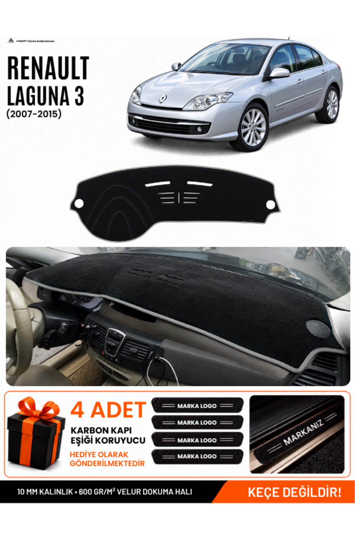RENAULT LAGUNA 3 (2007-2015) Uyumlu Torpido Siyah-Gri