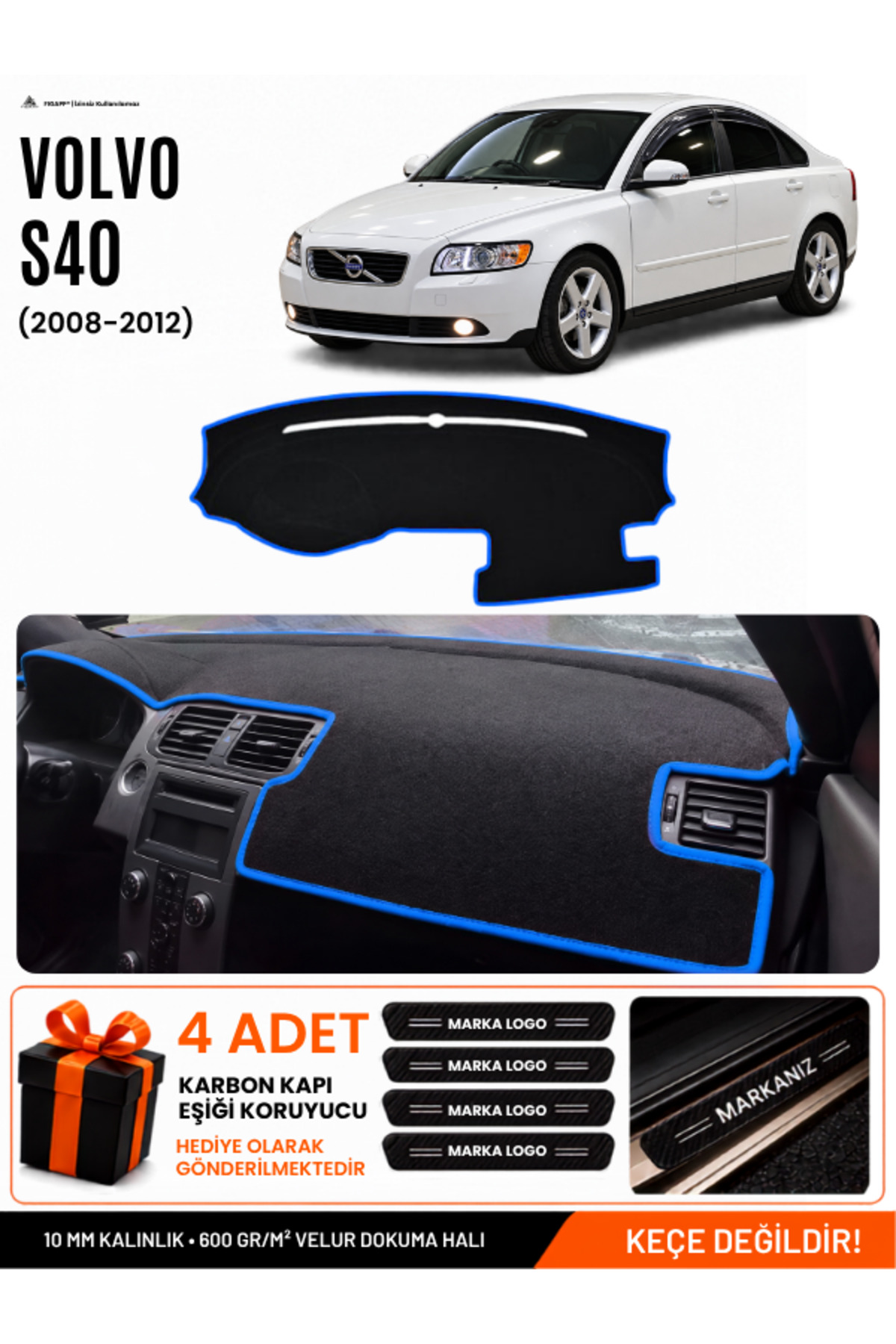 VOLVO S40 (2008-2012) Uyumlu Torpido Siyah-Mavi