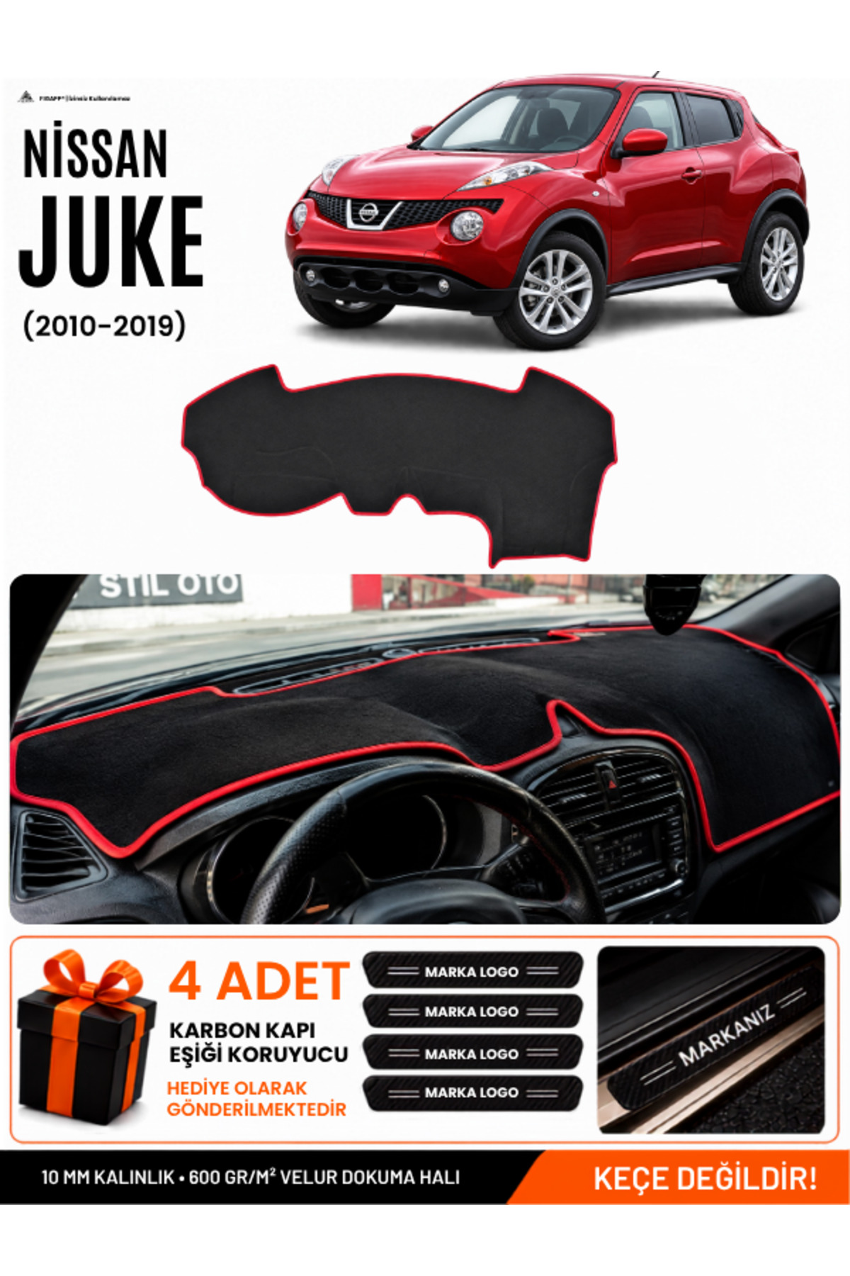 NİSSAN JUKE (2010-2019) Uyumlu Torpido Siyah-Kırmızı