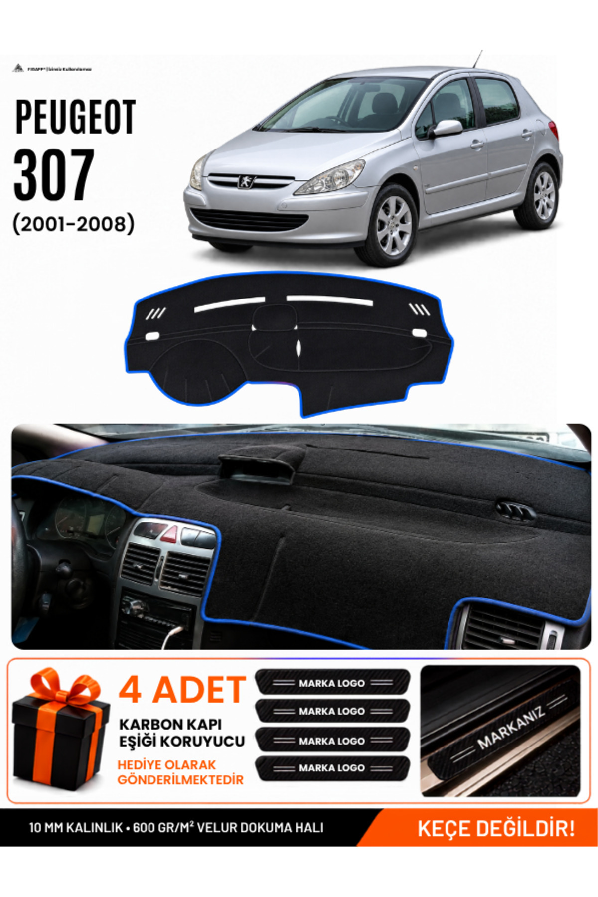 PEUGEOT 307 (2001-2008) Uyumlu Torpido Siyah-Mavi