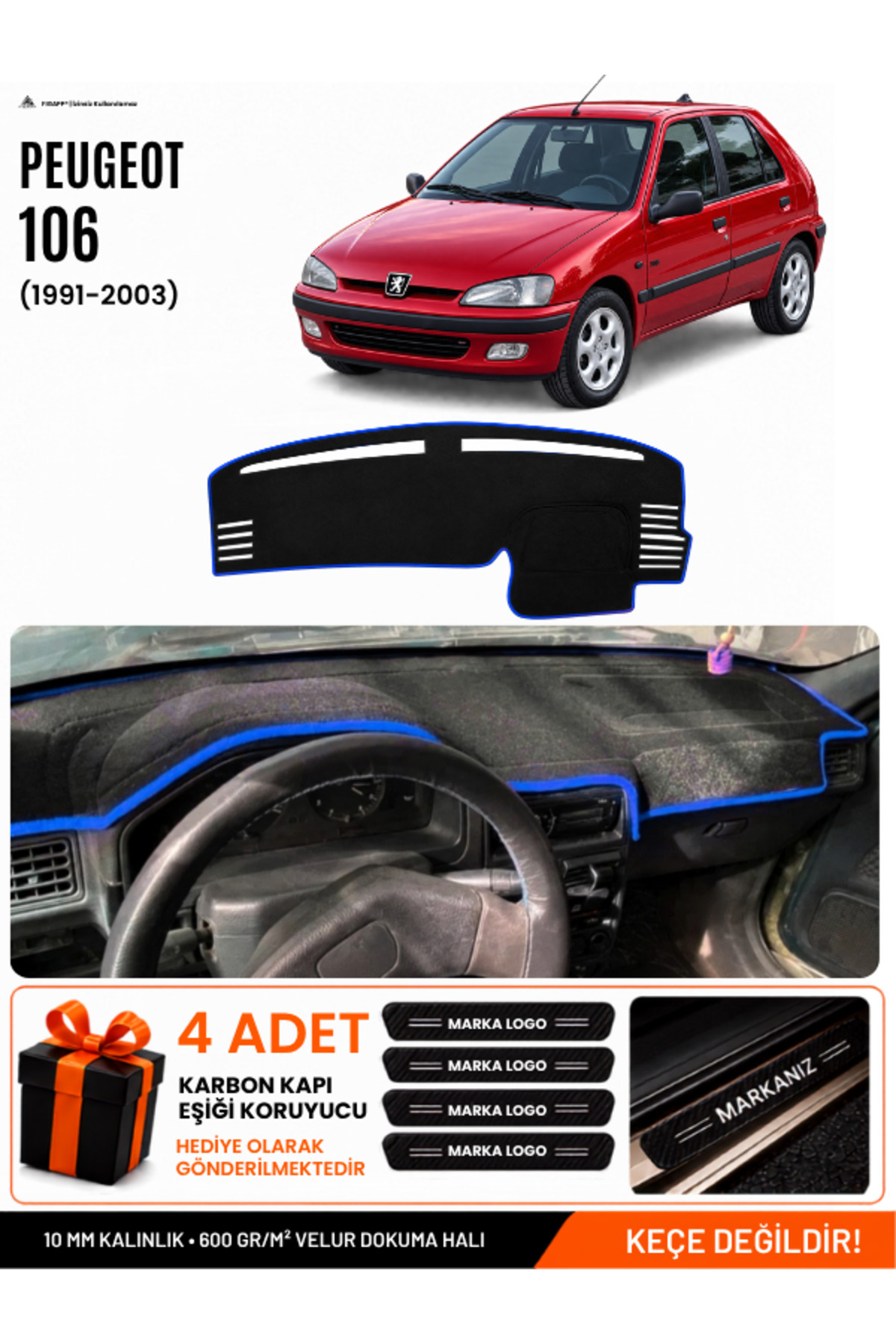 PEUGEOT 106 (1991-2003) Uyumlu Torpido Siyah-Mavi