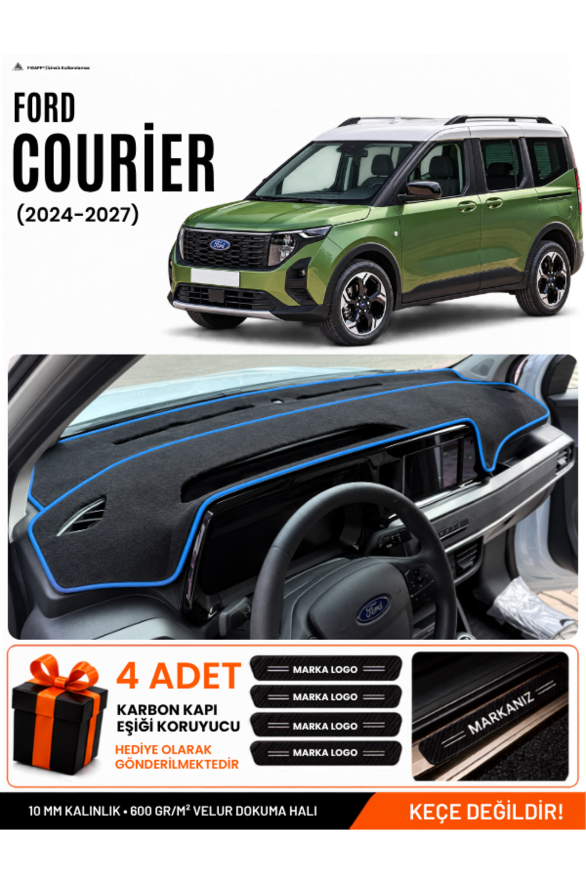 FORD COURİER (2024-2027) Uyumlu Torpido Siyah-Mavi