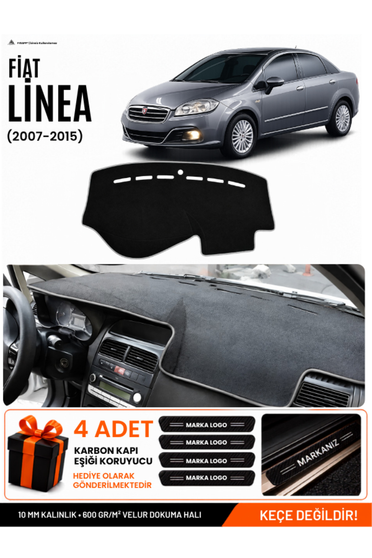 FIAT LİNEA (2007-2015) Uyumlu Torpido Siyah-Gri