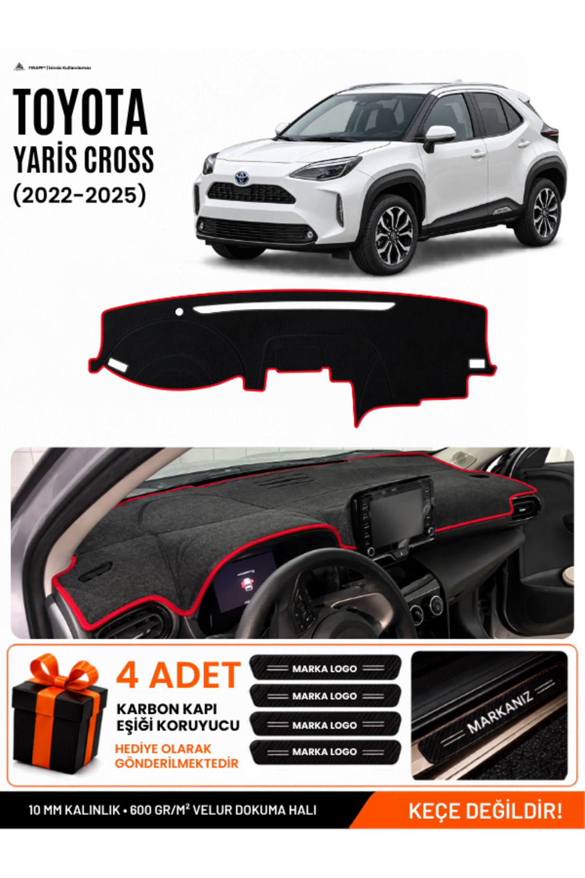 TOYOTA YARİS CROSS (2022-2025) Uyumlu Torpido Siyah-Kırmızı