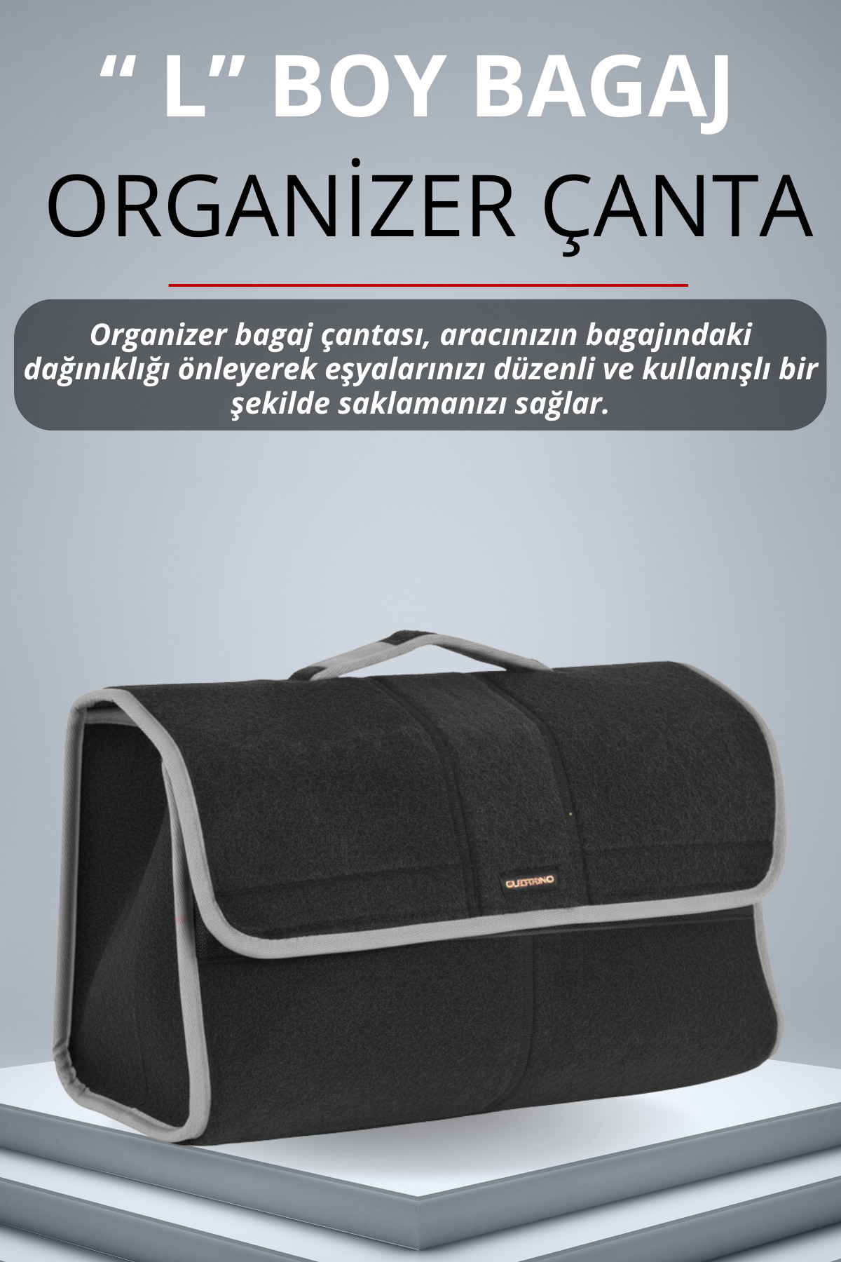 Büyük Boy Cırtlı Keçe Kumaş Oto Bagaj Çantası | Geniş Hacimli,Dayanıklı,Araç İçi Düzenleyici Gri