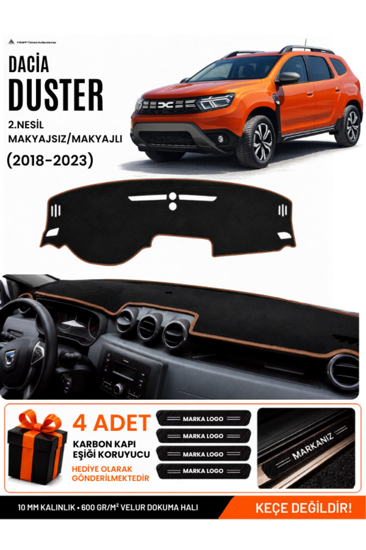 DACİA DUSTER 2 NESİL MAKYAJLI MAKYAJSIZ (2018-2023) Uyumlu Torpido Örtüsü Siyah-Kahverengi