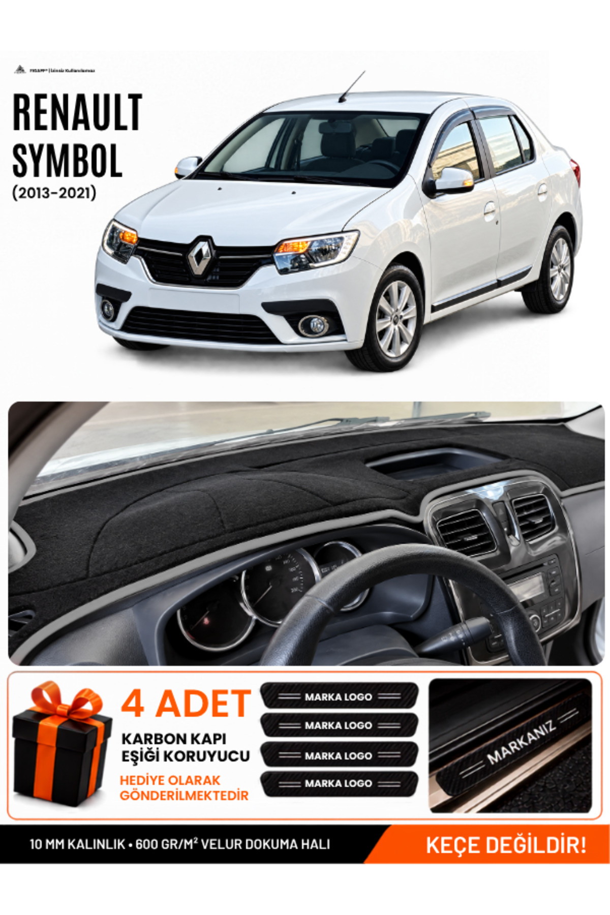 RENAULT SYMBOL KISA TİP 1 (2013-2021) Uyumlu Torpido Siyah-Gri