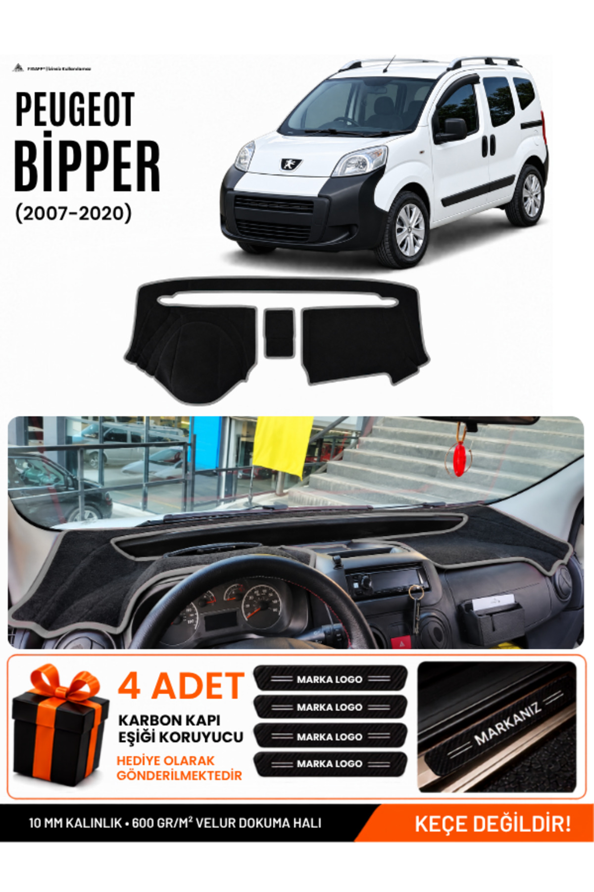PEUGEOT BİPPER (2007-2020) Uyumlu Torpido Siyah-Gri