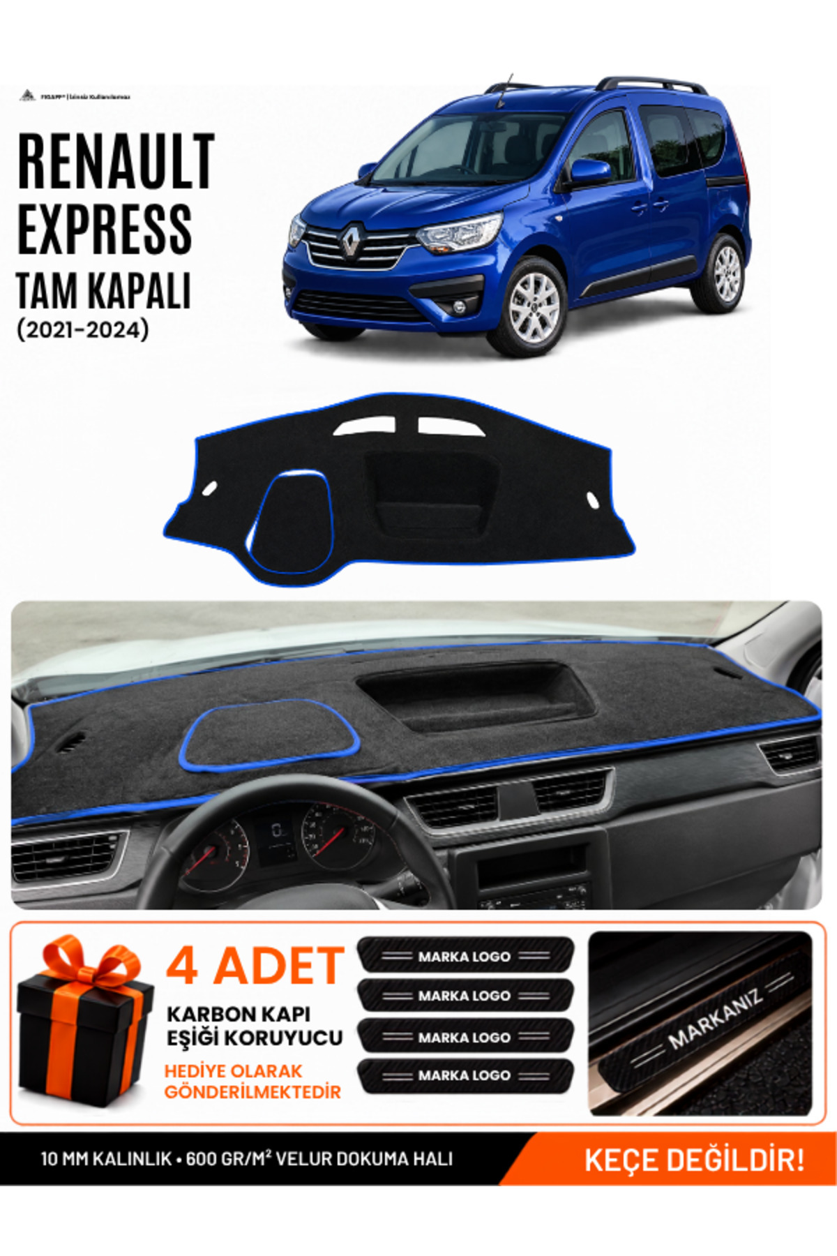 RENAULT EXPRESS TAM KAPALI (2021-2024) Uyumlu Torpido Siyah-Mavi