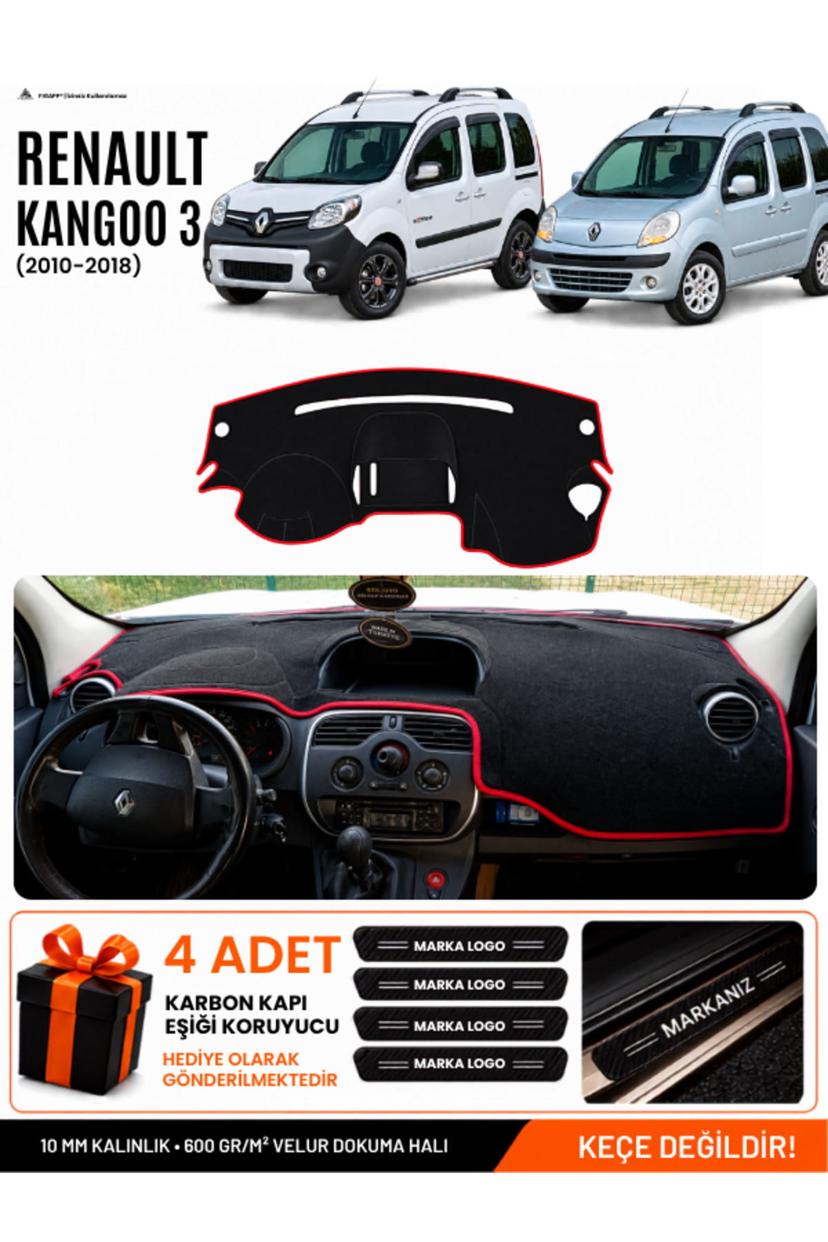RENAULT KANGOO 3 (2010-2018) Uyumlu Torpido Siyah-Kırmızı