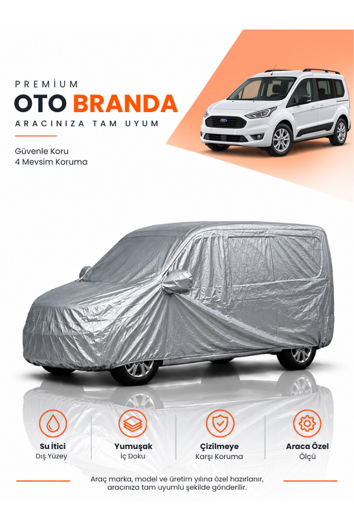 FORD TRANSİT CONNECT 3 CAMLI (2022-2026) KOMBİ Uyumlu Araba Brandası Oto Branda Araba Örtüsü