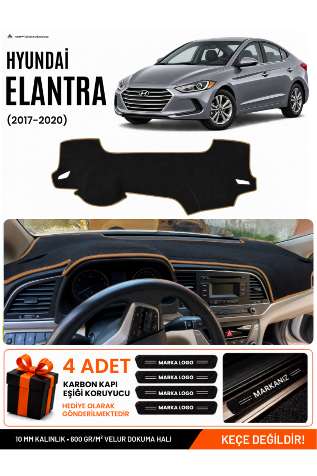 HYUNDAİ ELANTRA (2017-2020) Uyumlu Torpido Siyah-Kahverengi